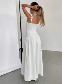 SHEIN Essnce Vestido longo feminino liso com babados e pregas na bainha - Branco - Ver 3