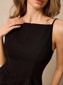 Poéselle جمبسوت سيدات بحمالات قابلة للتعديل ذات لون أحادي الزي، موضة بسيطة للاستخدام اليومي، جمبسوت أنيقة بدون أكمام باللون الأسود، جمبسوت أسود كلاسيكية، جمالية النقود القديمة