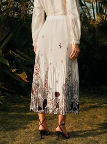 Anewsta 优雅浪漫卡其色印花编织日常通勤和派对裙子，适合女士、春夏季、端庄服装