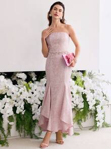 MOTF PREMIUM VÁY ỐNG CẮT BIAS JACQUARD - Hồng - Xem 5