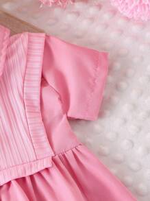 Vestido-camisa de punto rosa de moda para niña bebé (manga corta), verano