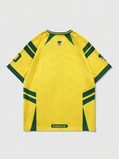 Street Life Men's Jersey Letter Print Short Sleeve Brazil Soccer Sports T-Shirt