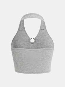 2pcs/Set Teenager Girls' Fashionable Halter Neck Camisoles, Grey + Brown