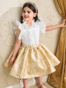 SHEIN 2 件套年轻女孩休闲纯色无袖上衣和裙子套装，简约时尚，适合日常穿着