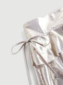 SHEIN MOD Women's Double Layer Silver Color Mini Skirt,Low Rise,Vacation, Holiday, Picnic, Date,Beach For Woman,Country Concert - White - View 4