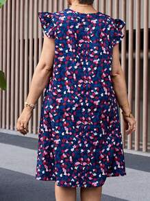 Miaspire Vestido de manga corta de escote en V con estampado completo para mujer de tallas grandes