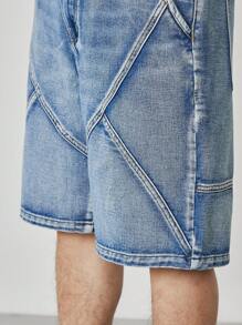 Manfinity LEGND Pantalones cortos vaqueros casuales y sueltos con bolsillo para hombres talla grande
