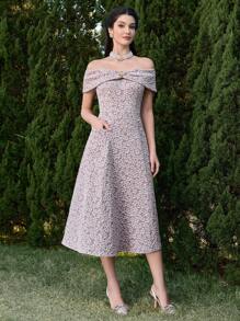 Modelyn 女士优雅提花露肩长裙 - 粉色 - 查看 6