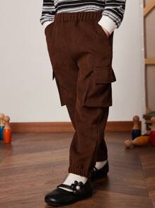 PrepCrw Pantalones cargo con cintura elástica para niñas pequeñas de primavera/verano - Marrón - Ver 6