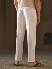 Manfinity VCAY Men's Woven Stripe Long Mid-Rise Straight Leg Casual Pants, Suitable For Daily Wear