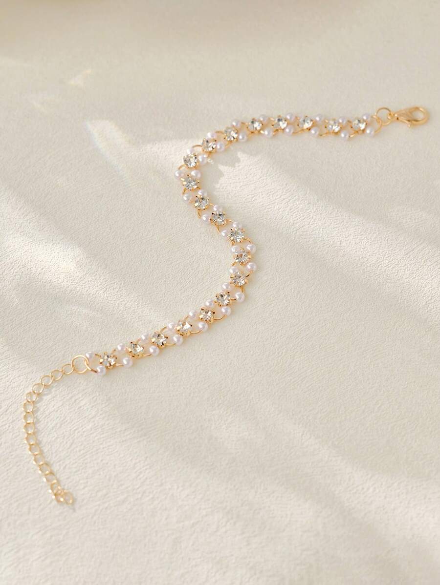 Vòng tay trang trí đính đá Rhinestone & ngọc trai giả Quà tặng Giáng sinh mùa đông - Vàng - Xem 1