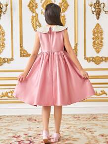 SHEIN Tween Girls Elegant Color-Matched Jacquard Sleeveless Beads Decor A-Line Dress - Pink - View 2