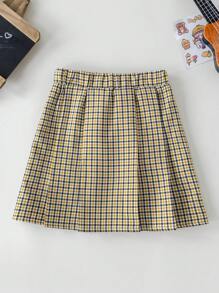PrepCrw Young Girl Plaid Elastic Waist Short A-Line Skirt, Casual - Yellow - View 2