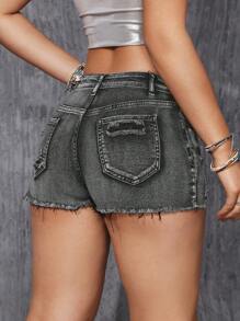 SHEIN EZwear Casual Washed Slim Fit Distressed Denim Shorts