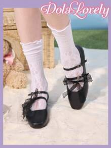 Dola Lovely 1 Pair Women's Flat Mary Jane Shoes With Bow, Pink, Versatile And Comfortable For Casual Wear - Black - View 3