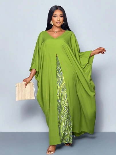  Maweii Plus Size Women's Solid Color Loose Top Printed Pants Suit Two Pieces Casual Beach Vacation St Patrick Day Summer Women Outfit Baggy Pants