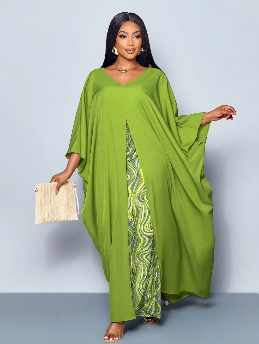 Maweii Maweii Plus Size Women's Solid Color Loose Top Printed Pants Suit Two Pieces Casual Beach Vacation St Patrick Day Summer Women Outfit Baggy Pants