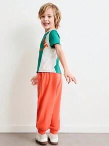 SHEIN Young Boys 2 Pieces Outfit: Short Sleeve T-Shirt And Pants, Casual And Fashionable For Everyday Wear - Multicolor - View 5