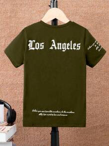 SHEIN 青少年男孩字母印花圆领短袖休闲 T 恤