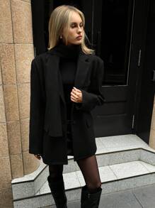 Aloruh Abrigo de lana color vino tinto de estilo callejero elegante para uso diario de la mujer - Negro - Ver 4
