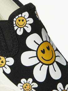 JNSQ Spring/Summer Fashion Floral Versatile Casual Sports Canvas Vulcanized Flat Slip-On Children Sneakers - Black - View 6