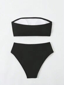 Swim Vcay Color Block Two-Piece Bikini Swimwear Set For Beach Summer Vacation