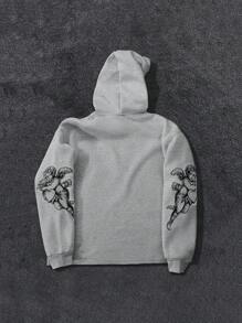 PAVTROS Men's Slogan & Angel Print Long Sleeve Hoodie Sweatshirt Hoodie Graphic Hoodies For Men Graphic - Light Grey - View 2