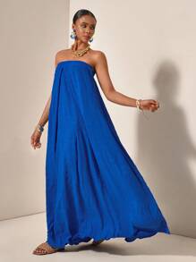 Veslaya 2025 新款夏季音乐节、复活节、圣帕特里克节、西部/波西米亚风格、生日派对、毕业典礼、学生装、日常休闲、百搭百搭、度假、邮轮、海滩、日光浴、模特、新款春夏休闲纯色纹理面料长款口袋连衣裙