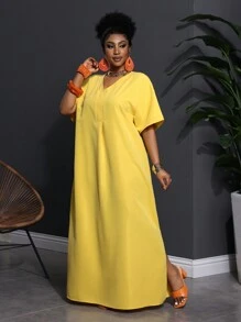 Slaydiva Plus Size/Western Wear Women/Beach/Boho/Boho Women's Clothing/Festival Outfits For Women/Rave/Easter Outfit Women/Old Money Style Women/Country Concert Outfit/Going Out Outfits/Fairycore/Festival Outfits/Airport Outfit For Women/Western Outfits For Women/Tropical Vacation Woman Clothes Casual Solid Color Dress