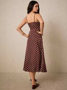 Poéselle Polka Dot Knot Front Split Thigh Cami Dress,Polka Dot Dress - Multicolor - View 4
