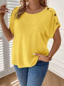 SHEIN Clasi Plus Size Solid Color Short Sleeve T-Shirt, Casual & Fashionable For Everyday Wear