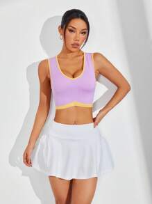 SHEIN Sport Studio Women's Simple Contrast Color Trim Short Sports Tank Top