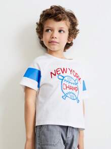 SHEIN 年轻男孩字母图案圆领短袖休闲 T 恤 - 彩色 - 查看 6