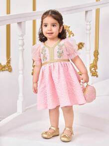 SHEIN Babygirl Cute, Elegant & Floral Print Short Sleeve Summer Dress