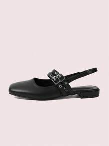 CUCCOO DOLLMOD Women's Black Square Toe Flat Sandals, Bowknot Ankle Strap Design, Vacation & Casual Style - Black - View 6