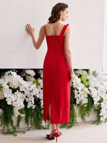 MOTF PREMIUM STEREO FLORAL SPLIT HEM DRESS - Red - View 3