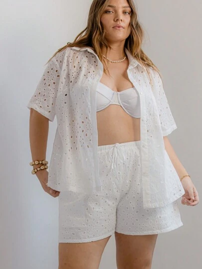 Aralina Pantalones cortos de playa de vacaciones de verano con bordado curvo