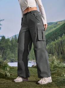 In My Nature Women's Casual Minimalist Drawstring Waist Cargo Hiking Pants - Dark Grey - View 5