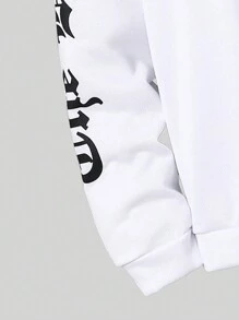 2pcs/Set Boys Older Kids Hooded Print Long Sleeve Knit Sweatshirt + Casual Denim Long Pants, Spring/Autumn