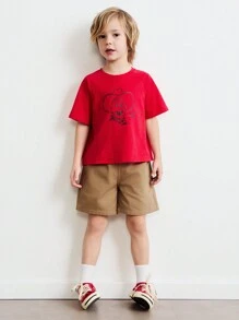SHEIN Cartoon Print Short Sleeve T-Shirt And Shorts 2 Pieces Casual Outfit For Young Boy - Multicolor - View 1