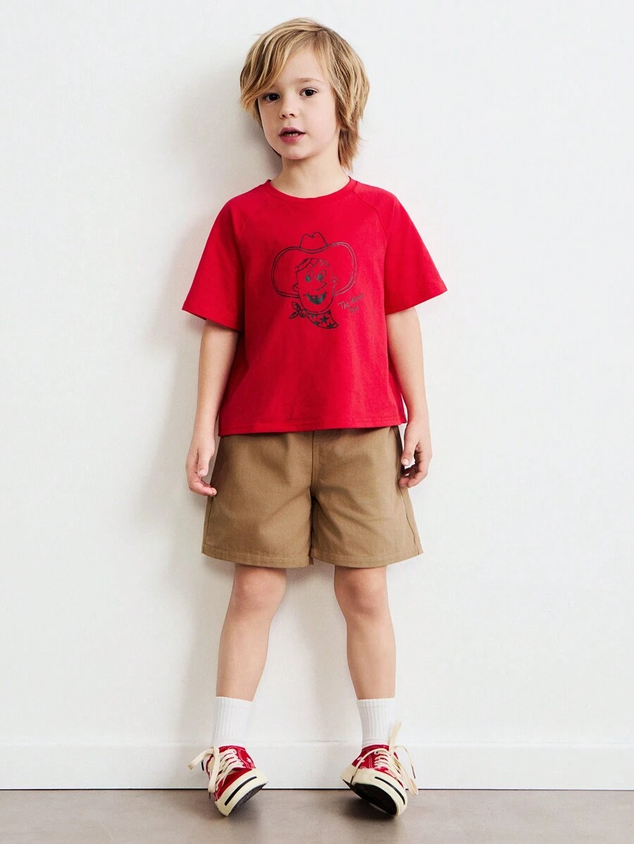 SHEIN Cartoon Print Short Sleeve T-Shirt And Shorts 2 Pieces Casual Outfit For Young Boy - Multicolor - View 1