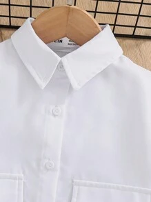 Camicia crop in tinta unita intrecciata con due tasche, casual, per ragazze
