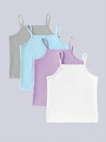 4-delige set met comfortabele camisole voor meisjes in effen kleur
