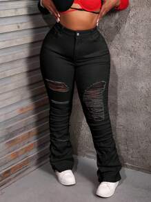 Slaydiva Pantalones vaqueros para mujer talla grande, sexy, ajustados y elásticos con rotos, pantalones vaqueros rojos, pantalones vaqueros para mujer apretados, pantalones vaqueros de mezclilla, pantalones vaqueros, jeggings, pantalones ajustados para mujer, pantalones elásticos, ropa de Navidad para mujer, pantalones de Navidad