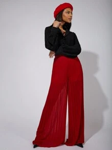 COSMINA Women's Elegant Pleated Wide Leg Long Pants In Red, Suitable For Commuting, Spring/Summer