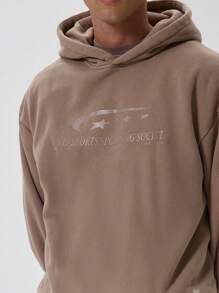 Musero Sudadera con capucha de manga larga y hombros caídos, con detalles de estampado gráfico, una prenda esencial para capas en primavera y verano - Marrón - Ver 5