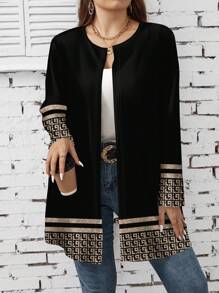 SHEIN LUNE 大码女式休闲简约几何印花薄夹克 - 彩色 - 查看 6