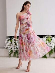 MOTF PREMIUM STEREO FLORAL GATHERED DRESS - Multicolor - View 6