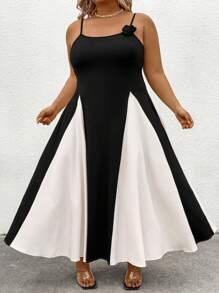 SHEIN CURVE+ Plus Size Summer Romantic Colorblock Waist Cinched Dress - Multicolor - View 3