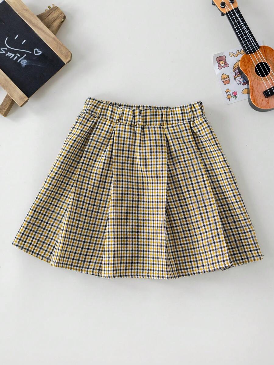 PrepCrw Young Girl Plaid Elastic Waist Short A-Line Skirt, Casual - Yellow - View 1